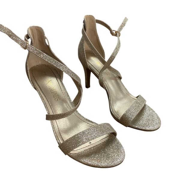 Dream Pairs Womens 6.5 Gold Glitter 3" Heel Stiletto Open Toe Ankle Wrap Shoes - Picture 2 of 6